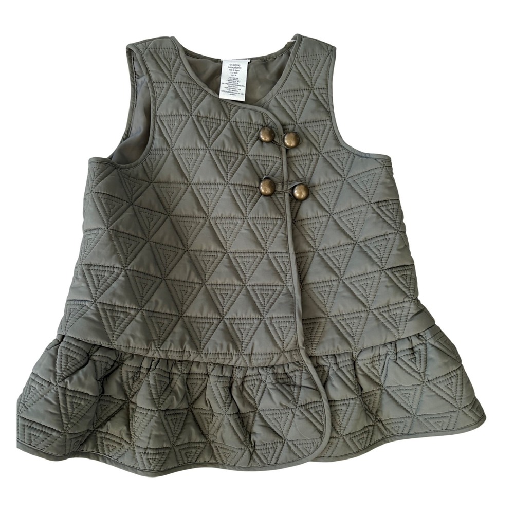 Aspen Kids Quilted Puffer Vest Jacket Girls M 7/8 Gray Ruffle Snap Front